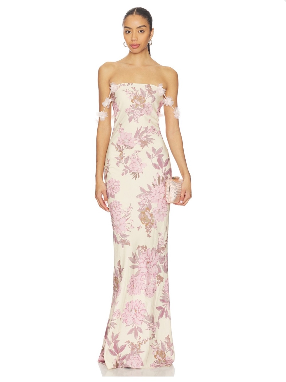 Bronx and Banco Blush Multi Floral Off-Shoulder Maxi Dress